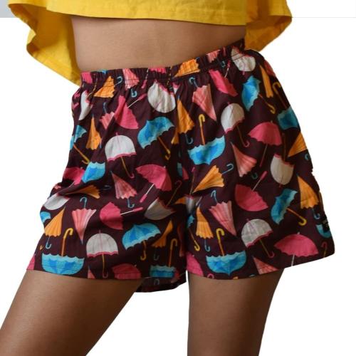 Whats Down Women Maroon Umbrella Cotton Boxer Shorts - L (MAROON-UMBRELLA-WOMENS-699-L)