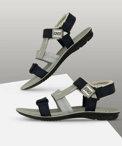 Genial Men's Grey Blue Synthetic Leather Casual Sandals-7