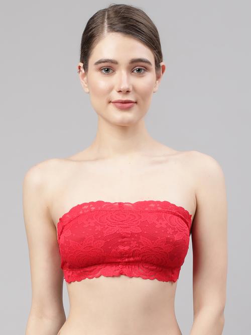 PrettyCat Red Embroidered Polyester Tube Bra For Women(PC-BR-4019)