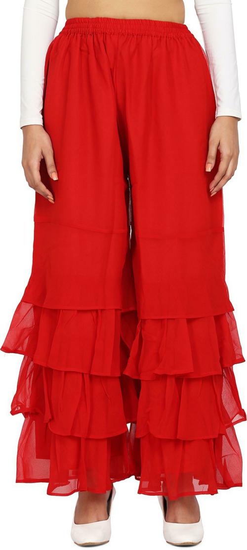 Ramp Bottoms Women Red Solid Georgette Palazzo (Free Size)