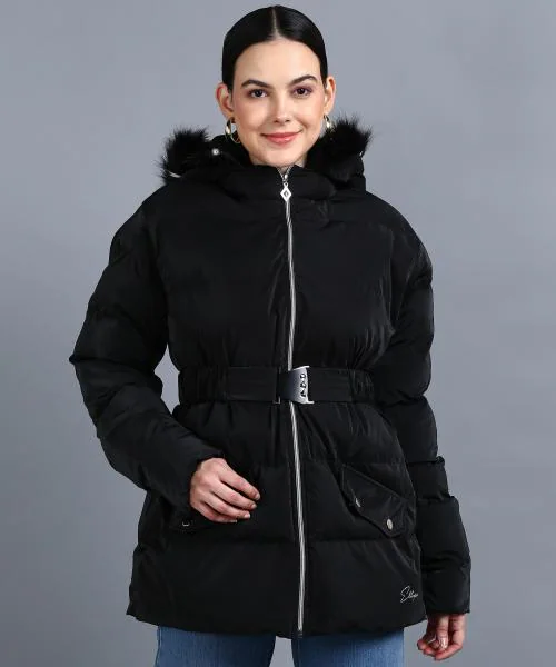 ELLIPSE Jackets for Winter Full Sleeves Womens Jackets Coat Hoodded Jackets for Girls, M, Black