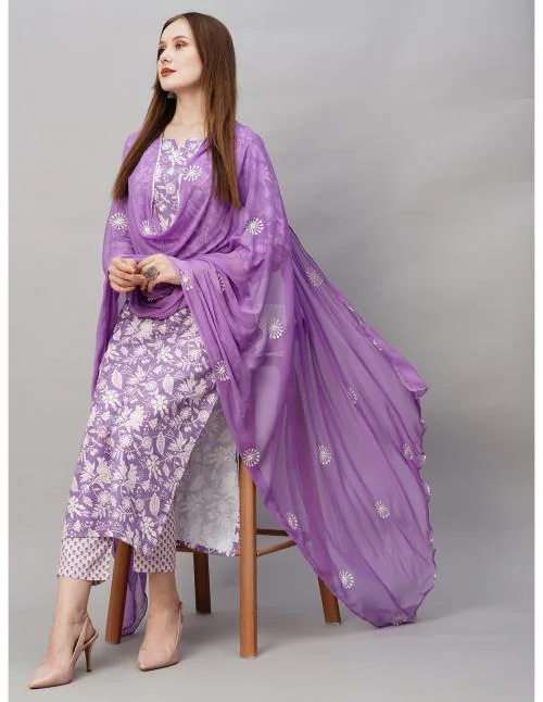 Anni Designer Women's Purple Ethnic Motifs Printed Kurta with Trouser & Dupatta