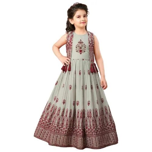 Wommaniya Impex New latest Green georette Jacket Kids Gown for Girls Dress | Dresses | Kids Wear | Girls Dress | Kids Dress | Dresses For Girls | Kids Girl Dress