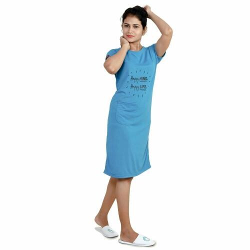 Buy Overdune Women Iris Blue Solid Cotton Blend Long TShirt Online at Best Prices in India