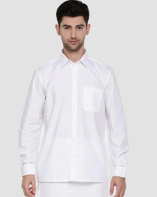 Ramraj Men White Solid Cotton Shirts