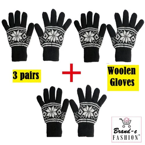 Sasta sales Woolen gloves for men|Daily use winter gloves|Light weight gloves for men and women|Pack of 3 pairs glove for free size||