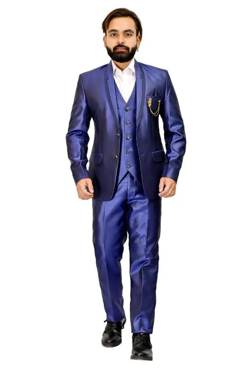C R O C K S C L U B Men Blue Solid Cotton Blend 3 piece Suit Set (38 size)