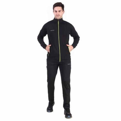 TEMPEST Mens Stylish Ultra Strechable Lycra Sports Track Suit (Small, Black / Green)