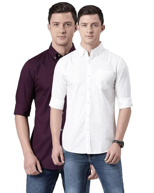 DEZANO Men Cotton Purple and White Shirt Pack of 2 XXL