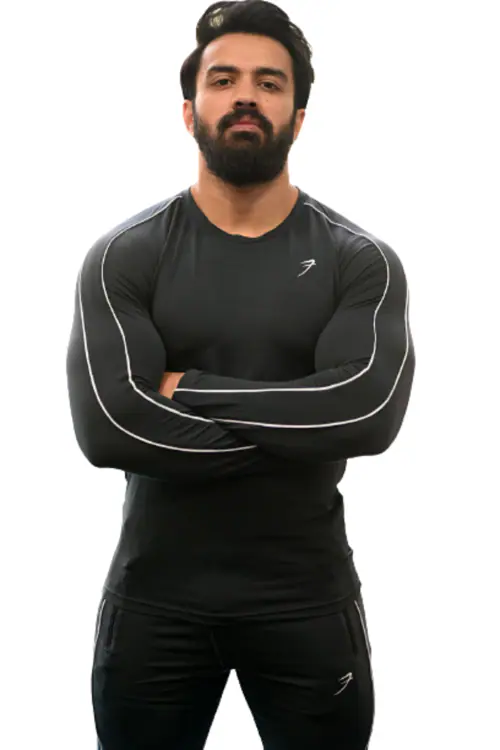 Fuaark Revival Sports and Gym Full Sleeve Piping Men's Polyester T-shirts Grey