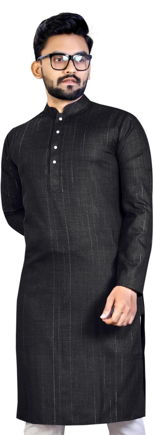 Plusifye Men Black Solid Cotton Blend A-Line Kurta (S)