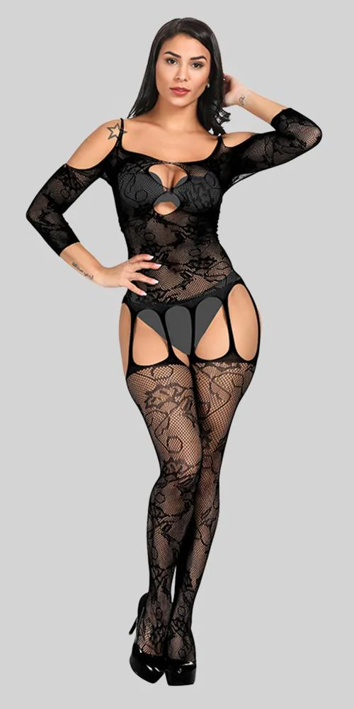 Spiaty Women's Polyamide Elastane Full Body Stockings(MS -3001_Black_L Size)