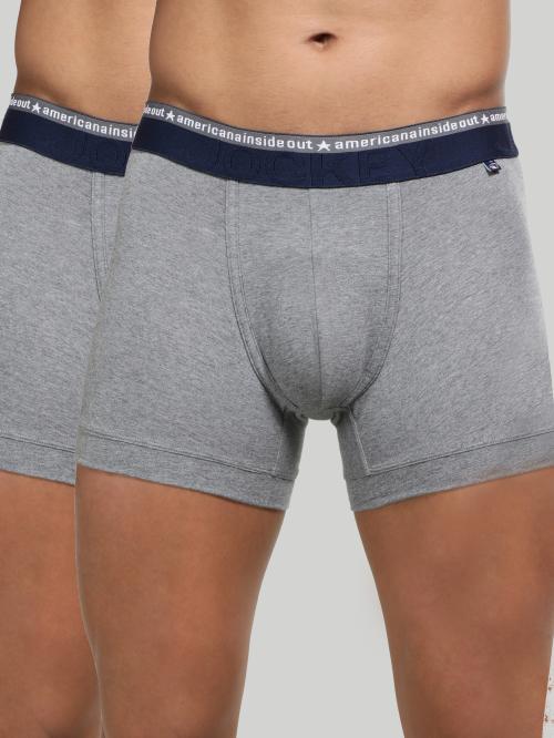 Jockey Men's Mid Grey Melange Solid Cotton Blend Trunks