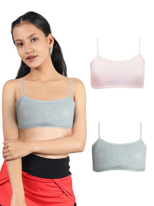 Dchica Girls Everyday Non Padded Single Layered Bra | Pack of 3 Grey & Pink Bra