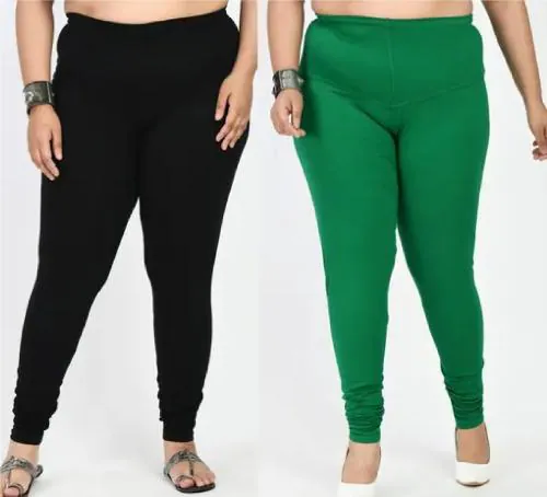 Madman Premium Women's Pure Cotton Oversized Leggings Pack of 2 (Colour: Black & Green, Size: 4XL, Pack of 2)