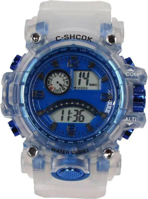Blutech Digital Blue Dial White Strap Watch For Boys, Girls