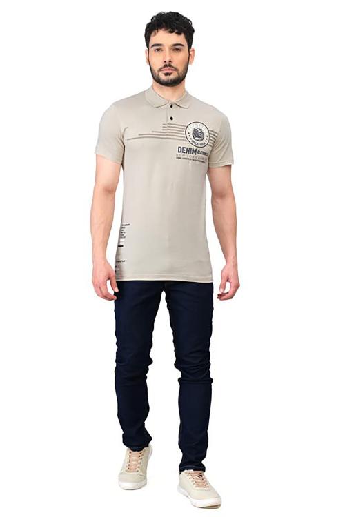 ESSA Men's Regular Fit Printed Collar T-Shirt (Casual Collar) - Light Grey(Large)