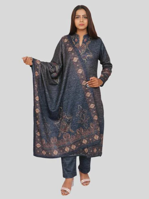 VAZO Women's Winter Wear Woolen Kurti,Leggie & Stole (Karachi Fabric Set of 3)