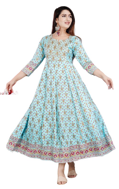 Clickedia Womens Fully Stitched Rayon Ethnic Motifs Kurti with Embroidered and Fit and Flare Tunic cut kurta/Kurti