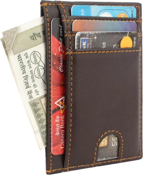 Modix Men Brown Genuine Leather 7-Card Slots Card Holder