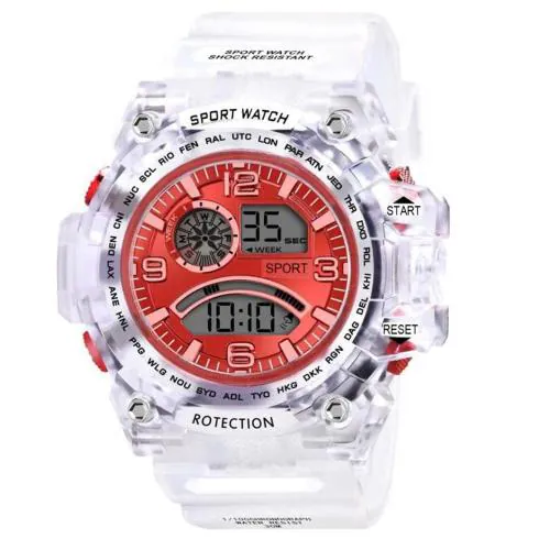 Crispy Digital Red Dial White Strap Watch For Boys