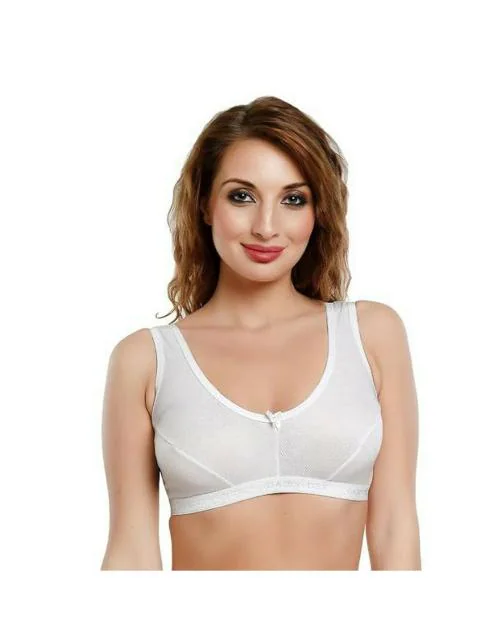 DAISY DEE Women's Girls Cotton Non-Padded Non-Wired Full Coverage Sports Bra - (White, 40B)