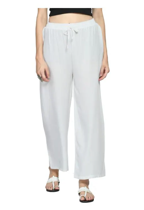 IndiWeaves Solid Rayon Palazzo pant for Women (Pack of 1) White