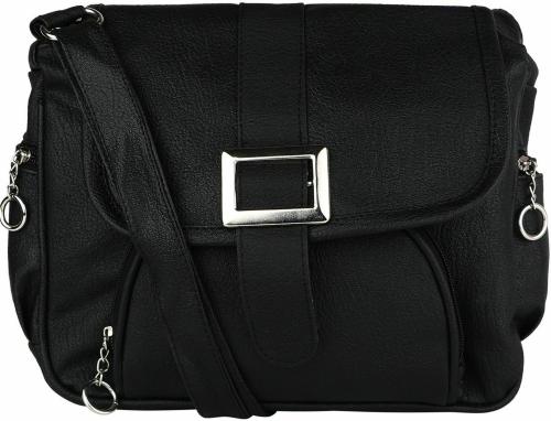 SAHAL Black PU Leather Sling Bag 5 L - Mini