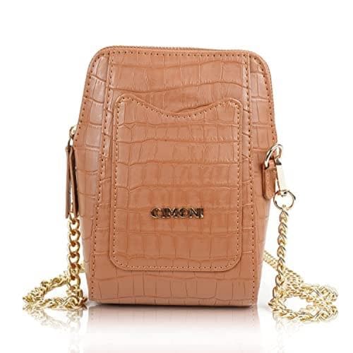 CIMONI Trendy Mobile Sling Bag for Ladies/Girls Small with Chain Strap Side Purse For Women Cross Sling Wallet/Mobile Case (Matte Croco Tan Brown)