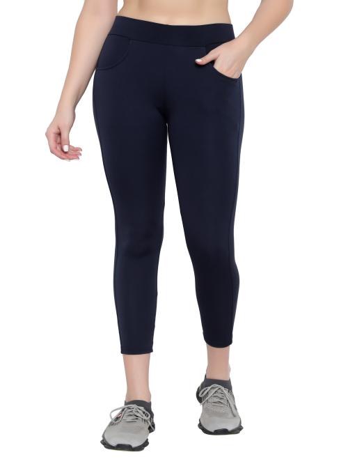 DIAZ Gym wear Ankle Length Stretchable Side Pocket Tights / Sports Leggings / Sports Fitness Yoga Track Pants for Girls & Women Colour Navy Size XL