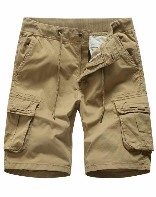 L'MONTE Imported Men's Cotton Cargo Shorts - Casual Outdoor Wear with Adjustable Drawstring Waist and Multi Pockets(36, Khaki)