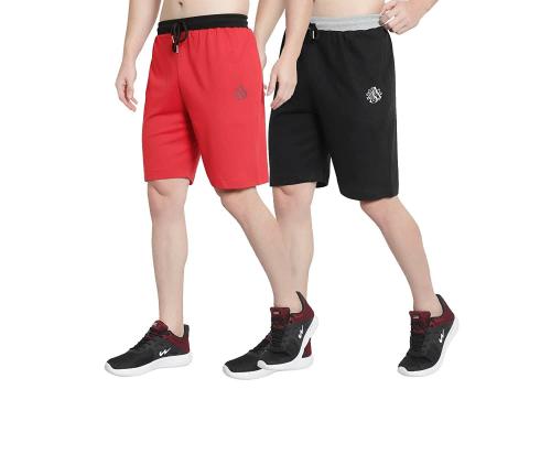 Oora Men Red, Black Pack Of 2 Sports Shorts