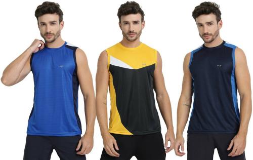 Ftx Men Dark Blue, Blue, Black Solid Polyester Pack Of 3 T-Shirt (S)