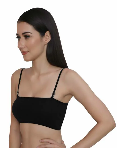 GLAMORAS Women’s Cotton Padded Seamless Strapless Multi-Way Tube Bra with Removable Straps & Removable Pads, Color-Black, Size-L
