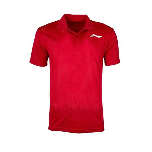 Li-Ning Unisex Red Solid Polyester Polo Badminton T-Shirt XXS