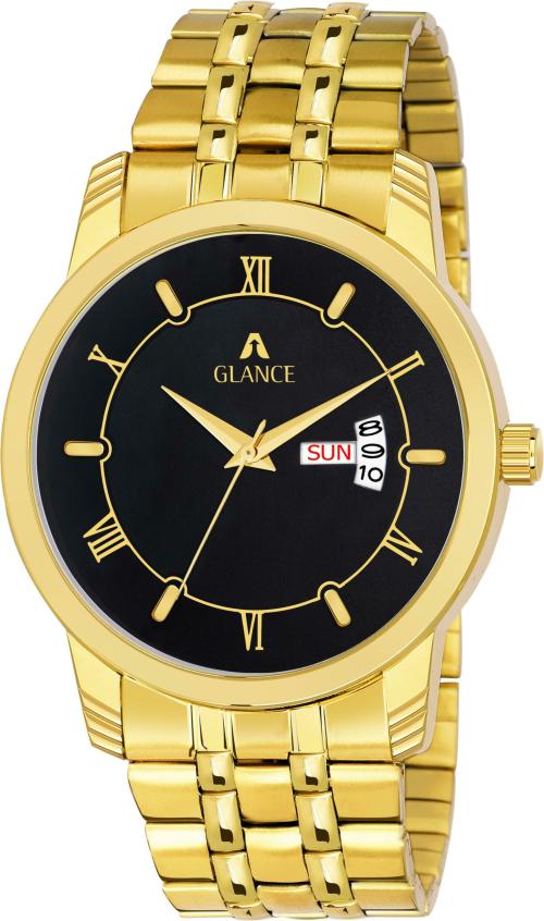 Aglance Analog Black Dial Gold Strap Watch For Men