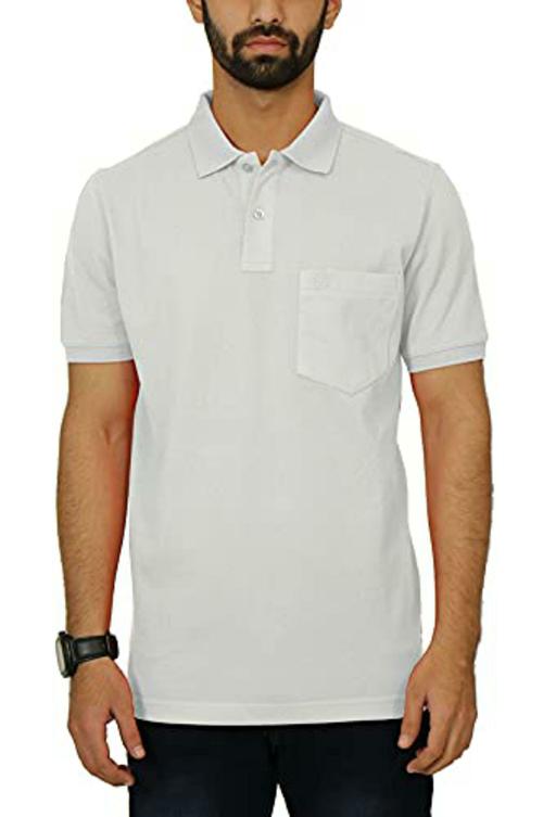 Celsius Men's Half Sleeve Classic Solid Regular fit Pique Polo with Pocket White|White|L