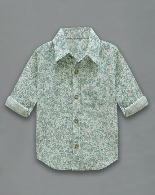 A.T.U.N. (All Things Uber Nice) Boys Green-White Cotton Printed Shirt