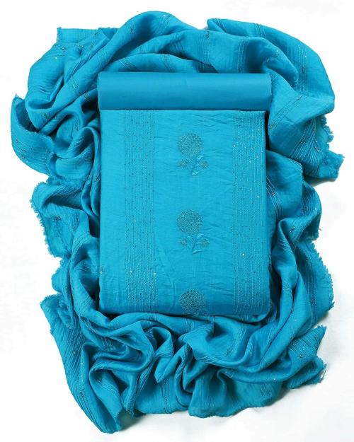 Sun Fashion and Lifestyle Women Firozi Silk Cotton Unstitched Salwar Suit Dress Material with Dupatta