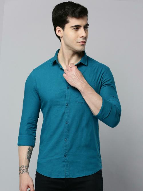 SHOW OFF Men's Teal Solid Cotton Shirts