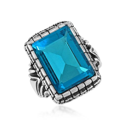 Memoir Brass Oxidised Silverplated Turquoise Firoza Fashion Fingerring Men (ORMI5756)