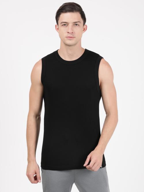 Jockey 9930 Men's Black Solid Cotton Sleeveless Vest