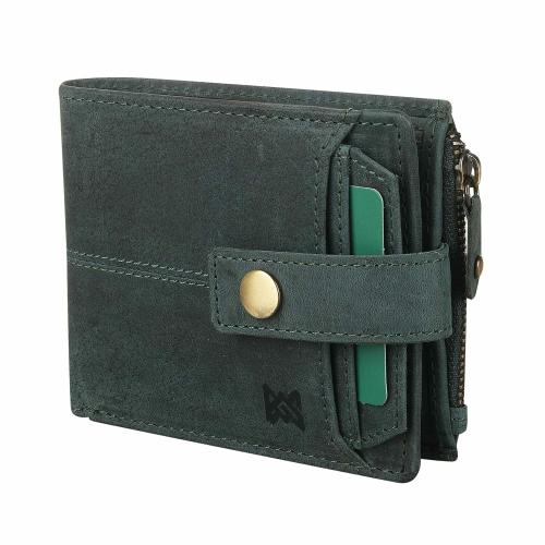 BUGOSHE Handmade Leather Wallet for Men Wallets for Men Mens Wallet with Card Holder Zipper Wallet (Green)