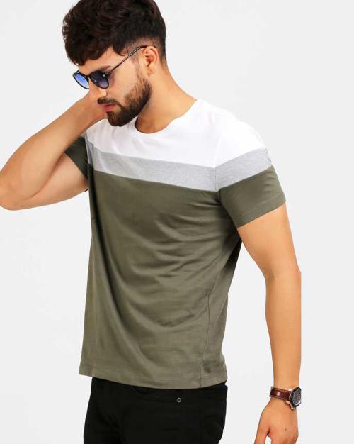 Ausk Colourblock Half Sleeve Round Neck Tshirt For Men (Color- Maroon & White) Non Returnable