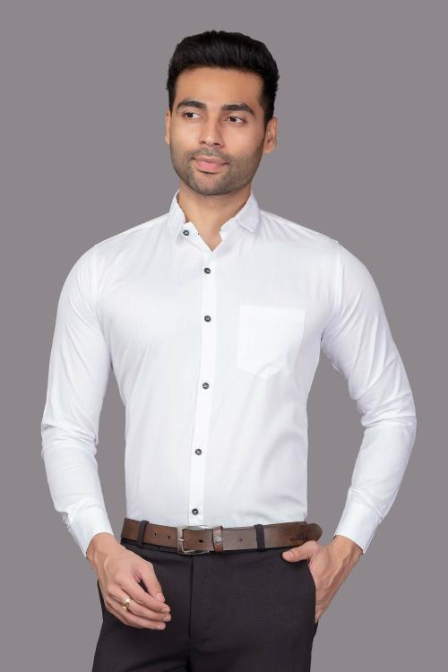 Blue Fer Fashion Men White Solid Cotton Blend Casual Shirt (M)