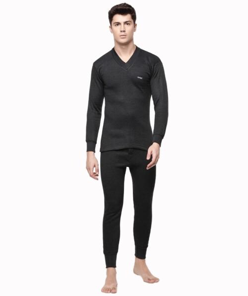 DOLLAR Men Black Solid Fleece Thermal Sets