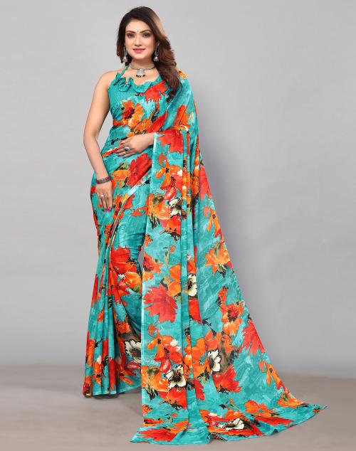 Siril Georgette Green Color Saree with Blouse piece | sarees for Women| saree | sarees