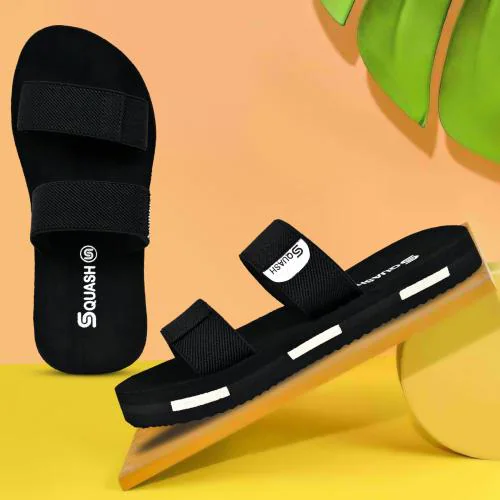 SQUASH EXTRA COMFORT BLACK CASUAL SLIPPERS FLIPFLOPS