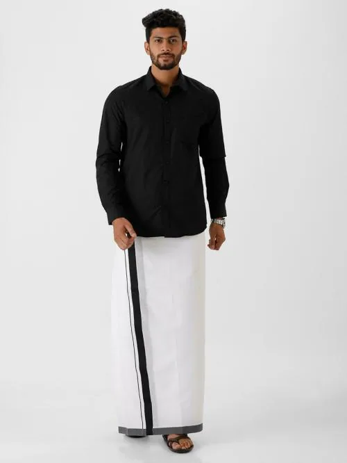 Ramraj Men Black Cotton Solid Spread collar Long sleeves Shirt with Vesti.