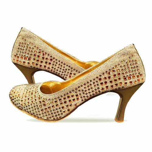 Golden Shimmer Synthetic Comfortable and Stylish Pointed Wedding Heels | For Casual Wear, Party and Formal Wear Occasions 3 Inches Heel | For Women & Girls
